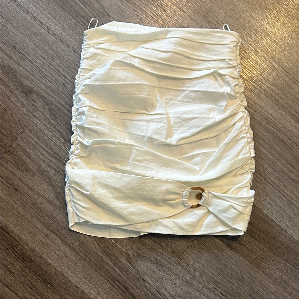 Zara White Ruched Mini Skirt